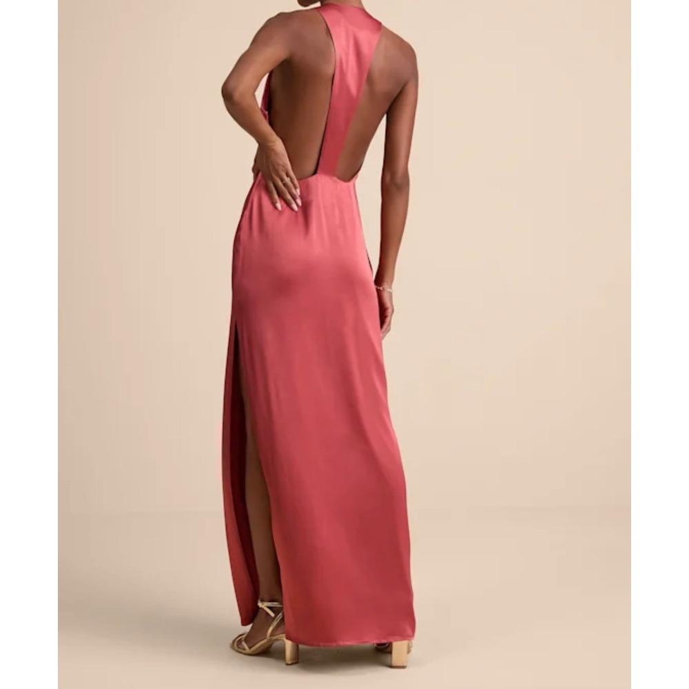 Lulus Organa Rusty Rose Pink Satin Open Back Maxi Dress Scoop Neck  NWT L - Picture 3 of 14